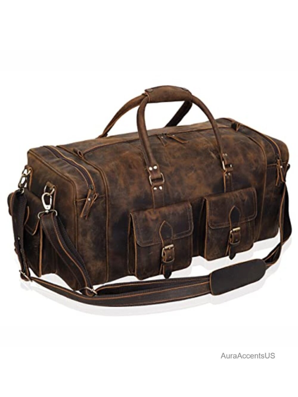 Large Leather Travel Duffel Bag Handmade Canvas Lining Gym Overnight Weekend